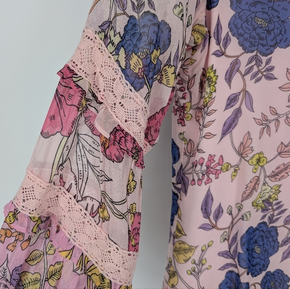 Hale Bob Floral Long Sleeve Blouse Crochet Lace Tassel Tie - Picture 6 of 8